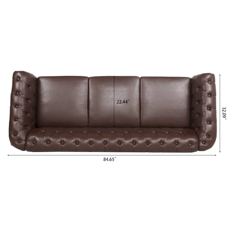Canapé Chesterfield 3 places à accoudoirs roulés en polyuréthane 84,65