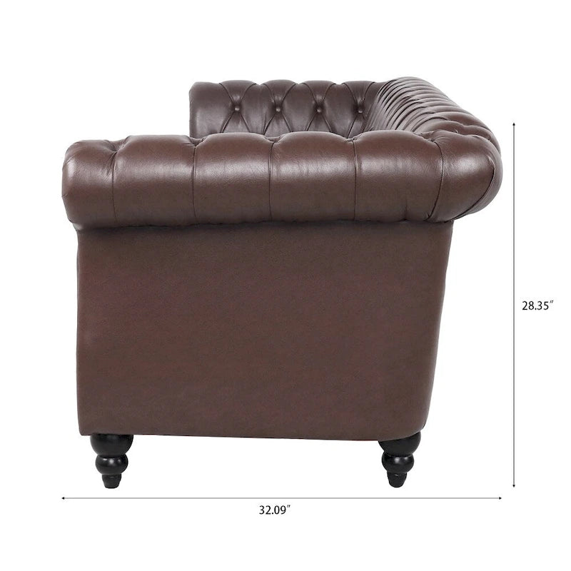 Canapé Chesterfield 3 places à accoudoirs roulés en polyuréthane 84,65