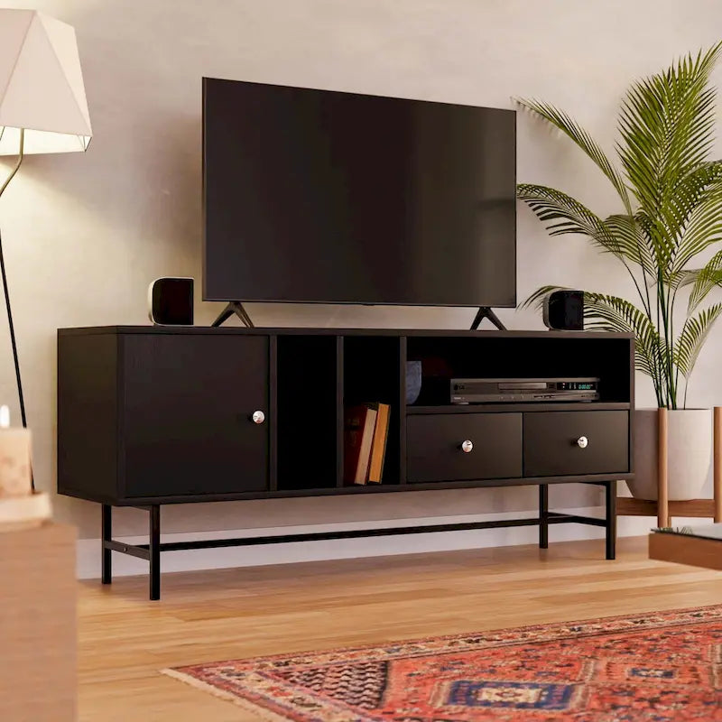 Rochester 2-Drawer 4-Shelf TV Stand Credenza with Iron Legs