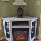 Meuble TV d'angle industriel avec cheminée électrique de 45 pouces et console avec foyer électrique de 17 pouces.