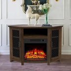 Meuble TV d'angle industriel avec cheminée électrique de 45 pouces et console avec foyer électrique de 17 pouces.