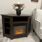 Meuble TV d'angle industriel avec cheminée électrique de 45 pouces et console avec foyer électrique de 17 pouces.