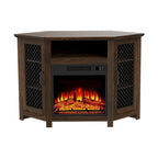 Meuble TV d'angle industriel avec cheminée électrique de 45 pouces et console avec foyer électrique de 17 pouces.