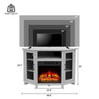 Meuble TV d'angle industriel avec cheminée électrique de 45 pouces et console avec foyer électrique de 17 pouces.