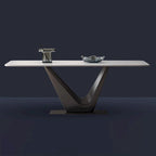 Table de salle à manger rectangulaire blanche moderne 71 pour 6 personnes, pieds en acier au carbone noir, table de cuisine - 71