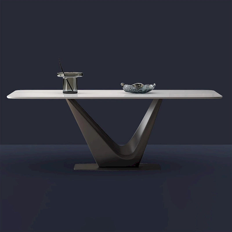 Table de salle à manger rectangulaire blanche moderne 71 pour 6 personnes, pieds en acier au carbone noir, table de cuisine - 71