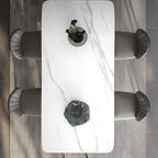 Table de salle à manger rectangulaire blanche moderne 71 pour 6 personnes, pieds en acier au carbone noir, table de cuisine - 71