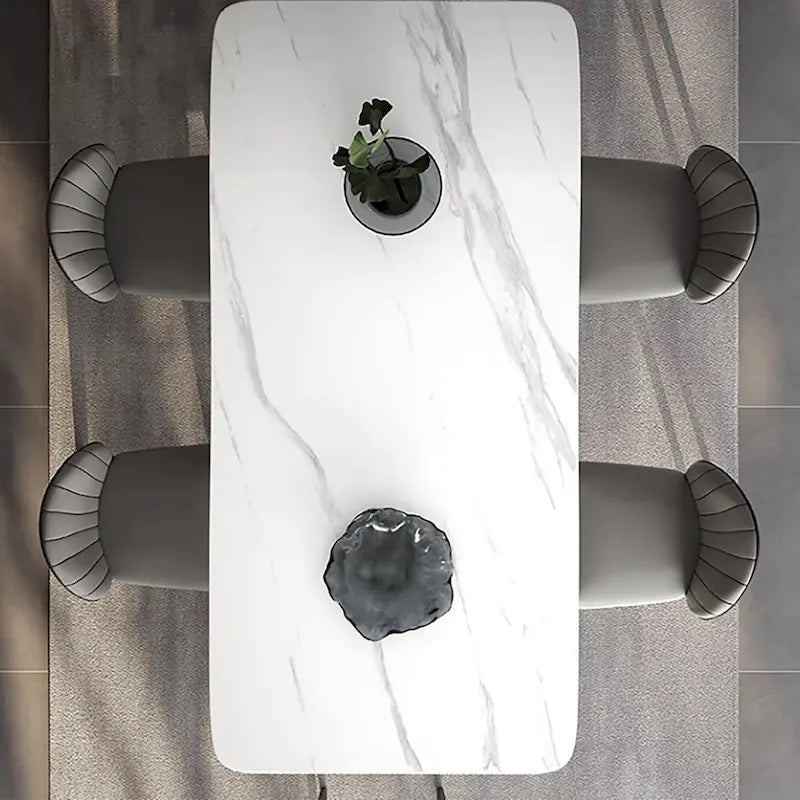 Table de salle à manger rectangulaire blanche moderne 71 pour 6 personnes, pieds en acier au carbone noir, table de cuisine - 71