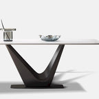 Table de salle à manger rectangulaire blanche moderne 71 pour 6 personnes, pieds en acier au carbone noir, table de cuisine - 71