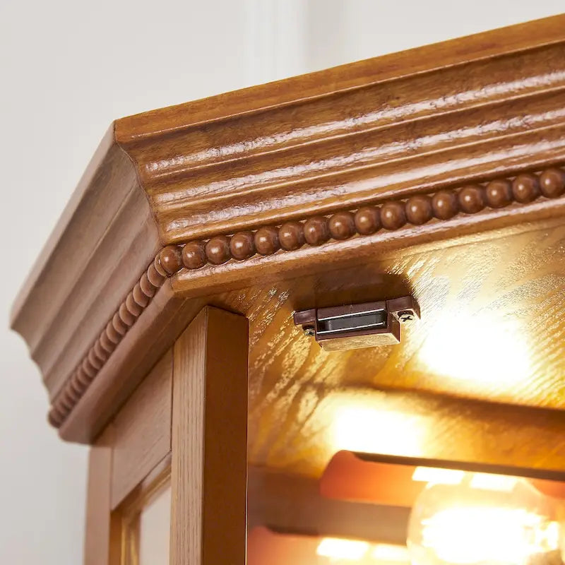 Vitrine d'angle avec éclairage, étagères réglables en verre trempé, fond miroir, vitrine d'exposition