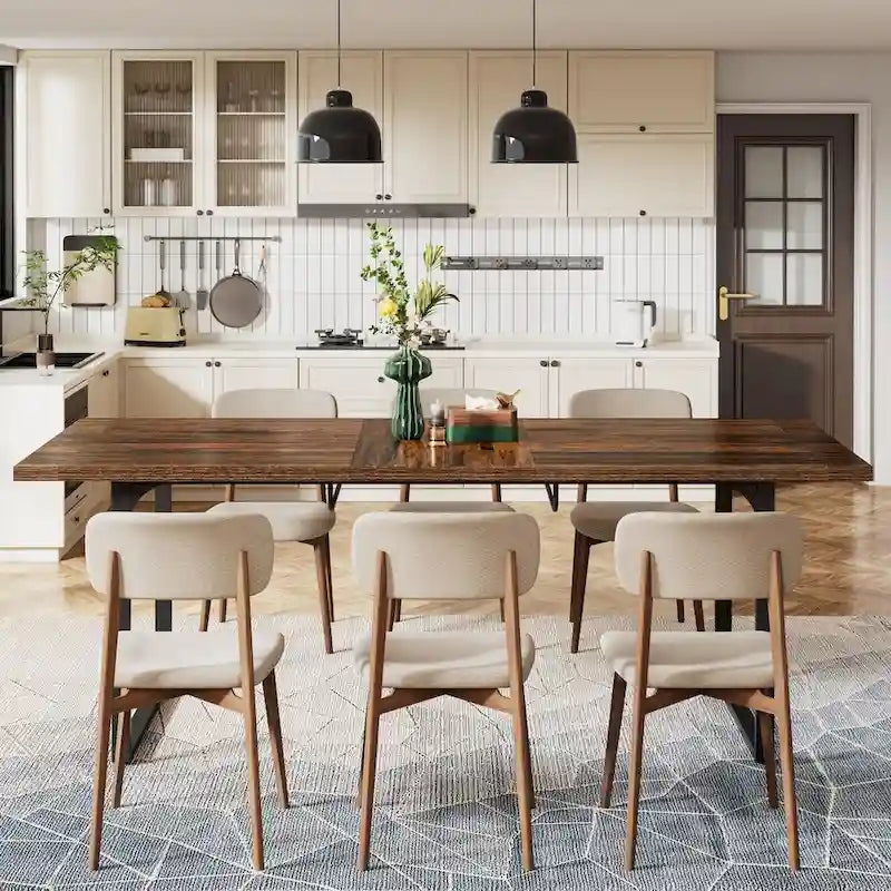 Table de salle à manger extensible pour 6 à 8 personnes, table rectangulaire en bois avec structure en métal