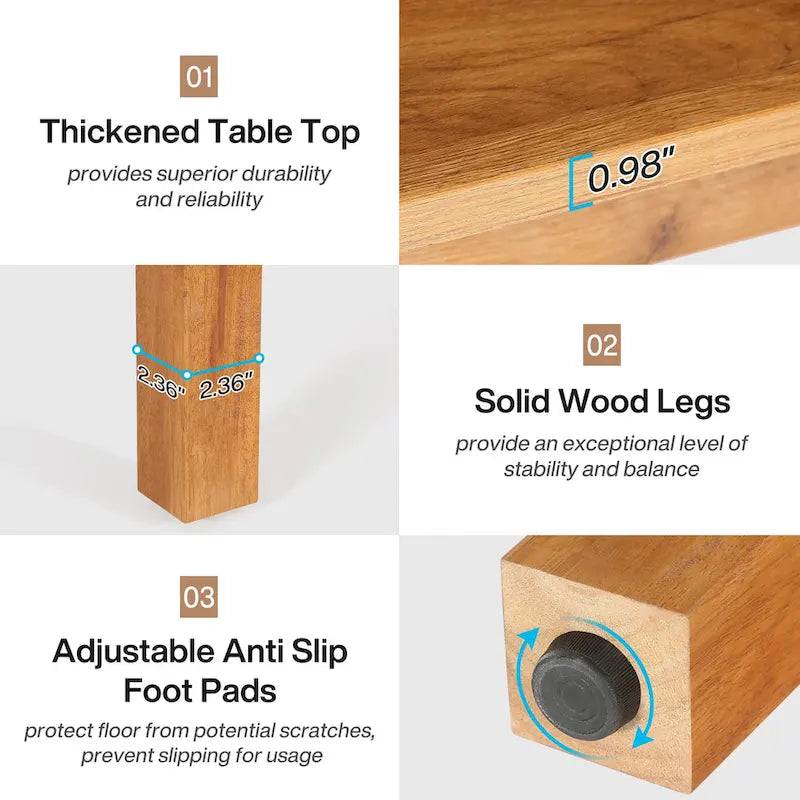 Table de salle à manger carrée de 100 cm (39,4 pouces) pour 2 à 4 personnes, avec pieds en bois massif, idéale pour le salon ou la salle à manger.