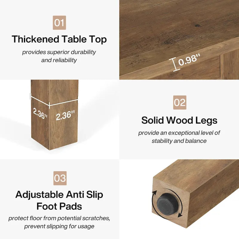 Table de salle à manger carrée de 100 cm (39,4 pouces) pour 2 à 4 personnes, avec pieds en bois massif, idéale pour le salon ou la salle à manger.