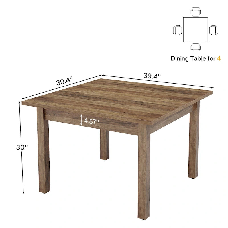 Table de salle à manger carrée de 100 cm (39,4 pouces) pour 2 à 4 personnes, avec pieds en bois massif, idéale pour le salon ou la salle à manger.
