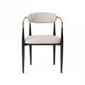 Cid Hita 23 Inch Dining Chair, Light Gray Polyester, Black Iron Legs, Gold