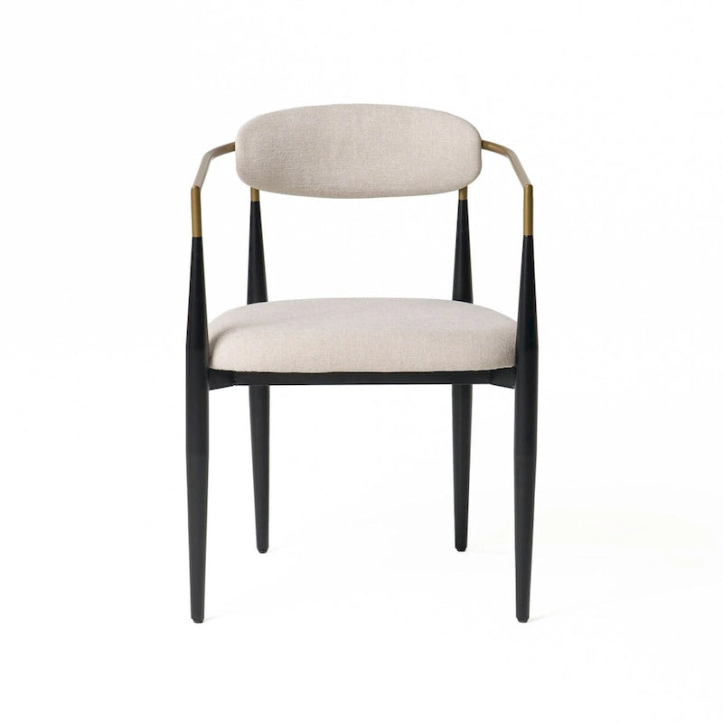 Cid Hita 23 Inch Dining Chair, Light Gray Polyester, Black Iron Legs, Gold