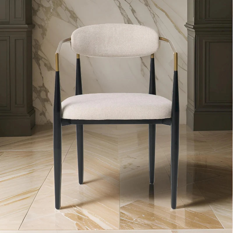 Chaise de salle à manger Cid Hita 58 cm, polyester gris clair, pieds en fer noir, finitions dorées