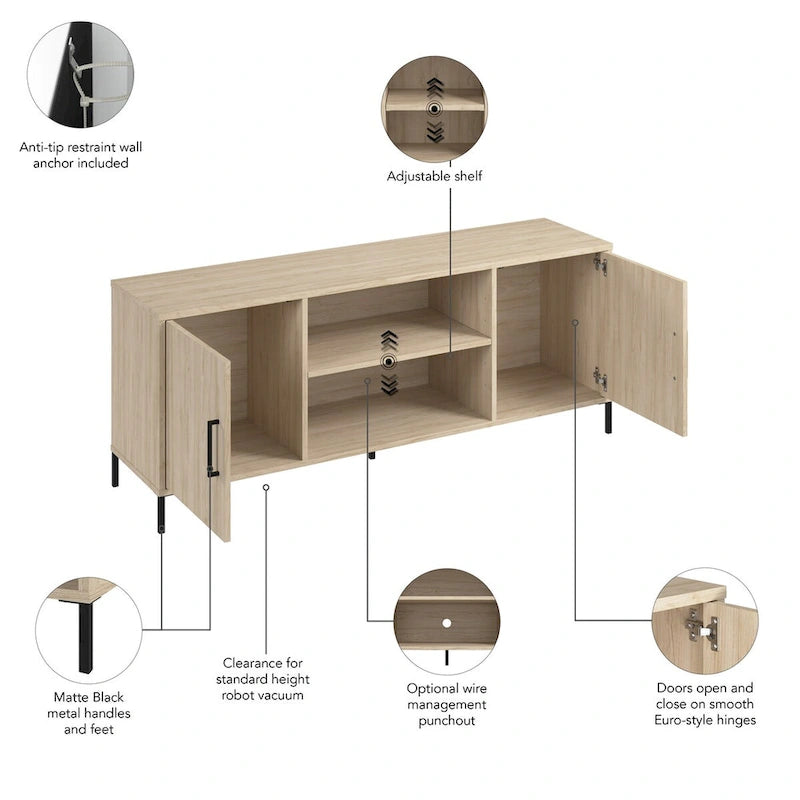 Meuble TV Essence 58W de Bush Furniture avec portes et étagères