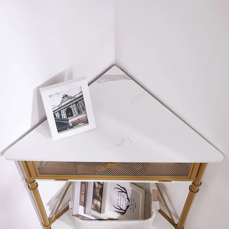 Table d'angle Javlergo avec tiroir et étagère de rangement, meuble de sol triangulaire autoportant pour cuisine, salon et chambre