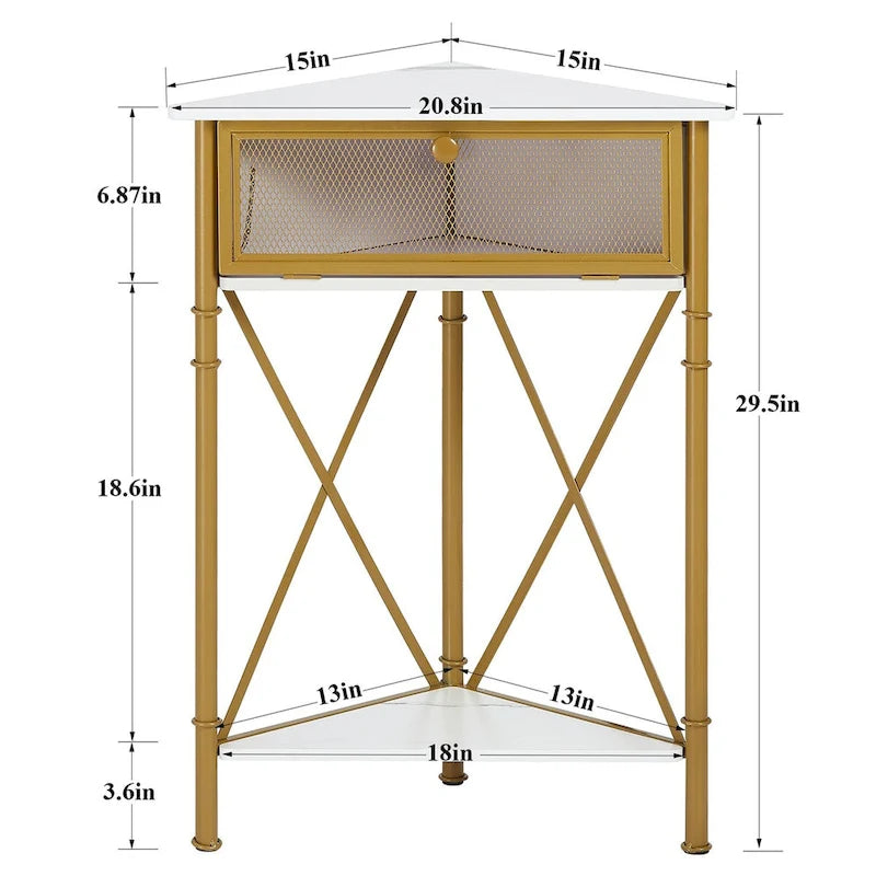 Table d'angle Javlergo avec tiroir et étagère de rangement, meuble de sol triangulaire autoportant pour cuisine, salon et chambre