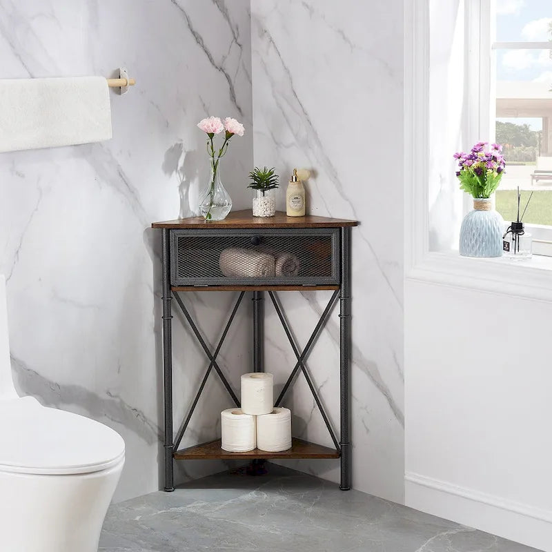 Table d'angle Javlergo avec tiroir et étagère de rangement, meuble de sol triangulaire autoportant pour cuisine, salon et chambre