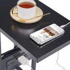 Table d'appoint en forme de C Javlergo, petite table de chevet avec ports USB et prises électriques pour les petits espaces