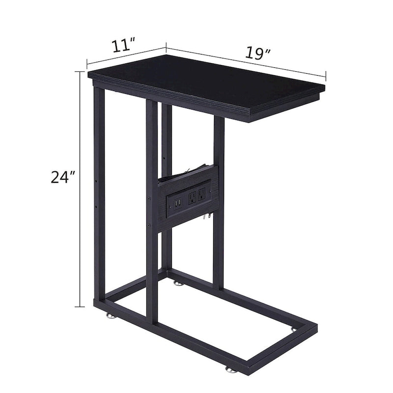 Table d'appoint en forme de C Javlergo, petite table de chevet avec ports USB et prises électriques pour les petits espaces