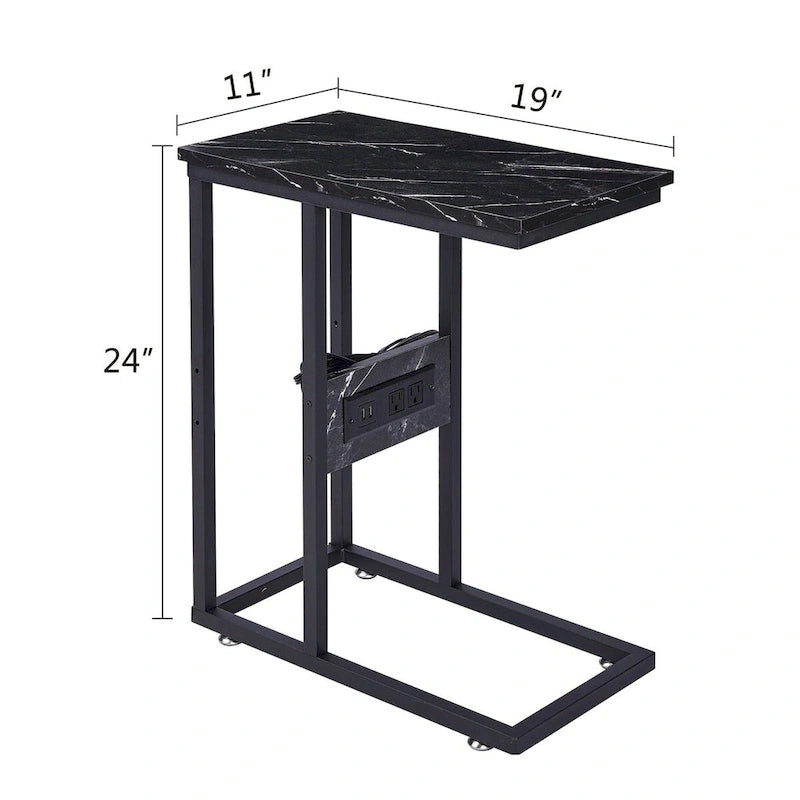 Table d'appoint en forme de C Javlergo, petite table de chevet avec ports USB et prises électriques pour les petits espaces