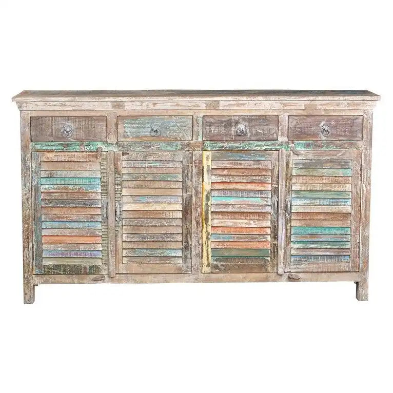 Buffet Lexington à 4 tiroirs et 4 portes à persiennes, blanc vintage