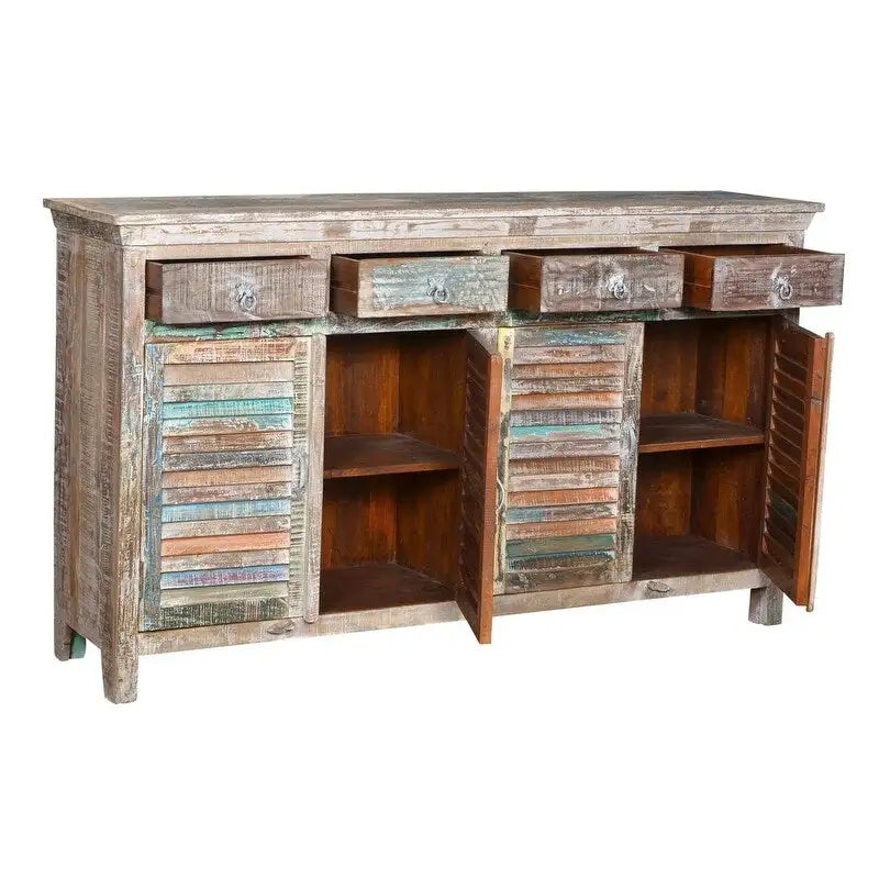 Buffet Lexington à 4 tiroirs et 4 portes à persiennes, blanc vintage