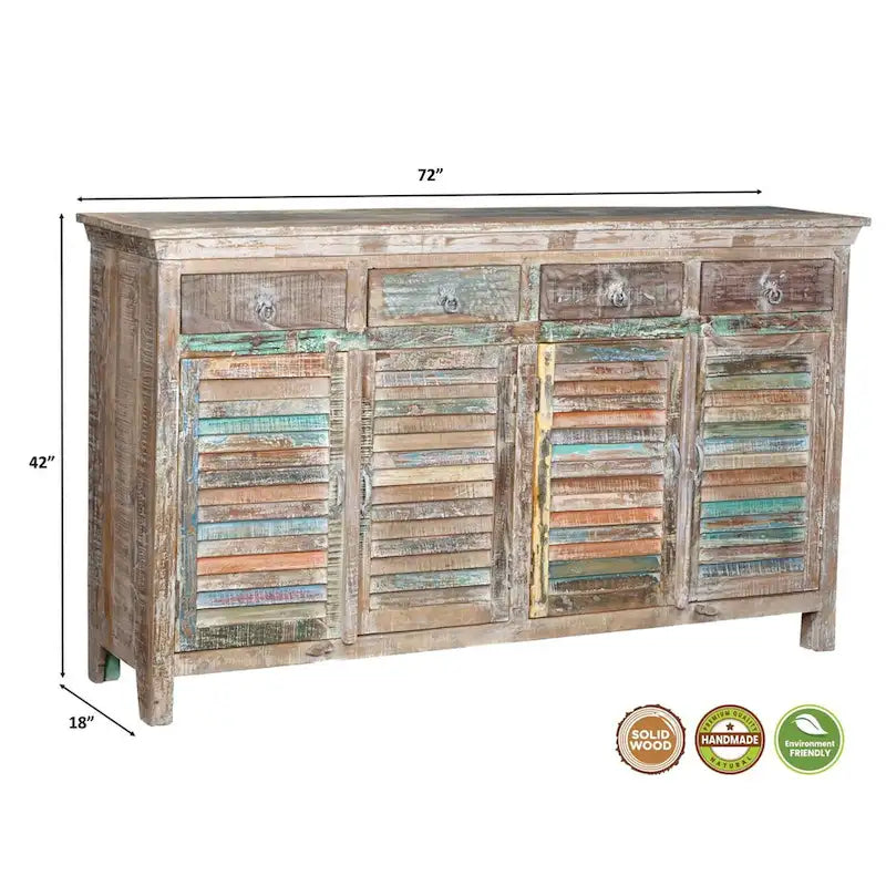 Buffet Lexington à 4 tiroirs et 4 portes à persiennes, blanc vintage