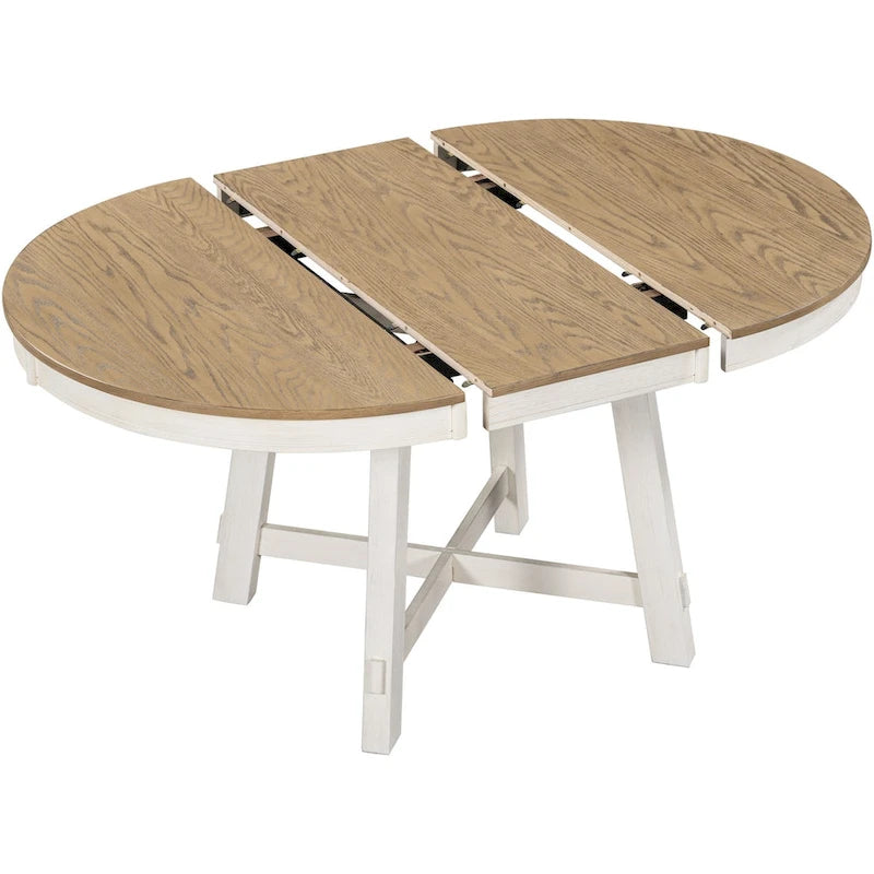 Table de salle à manger ronde extensible de style campagnard avec 16 rallonges en bois