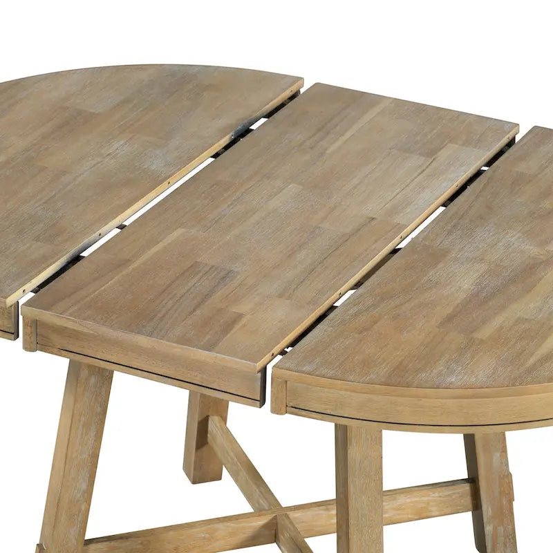 Table de salle à manger ronde extensible de style campagnard avec 16 rallonges en bois