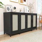 Buffet de rangement en bois à 4 portes et étagères, 150 cm de large (59 po)