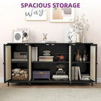 Buffet de rangement en bois à 4 portes et étagères, 150 cm de large (59 po)