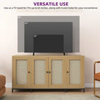 Buffet de rangement en bois à 4 portes et étagères, 150 cm de large (59 po)