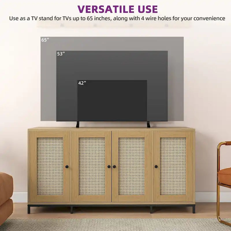 Buffet de rangement en bois à 4 portes et étagères, 150 cm de large (59 po)