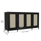 Buffet de rangement en bois à 4 portes et étagères, 150 cm de large (59 po)