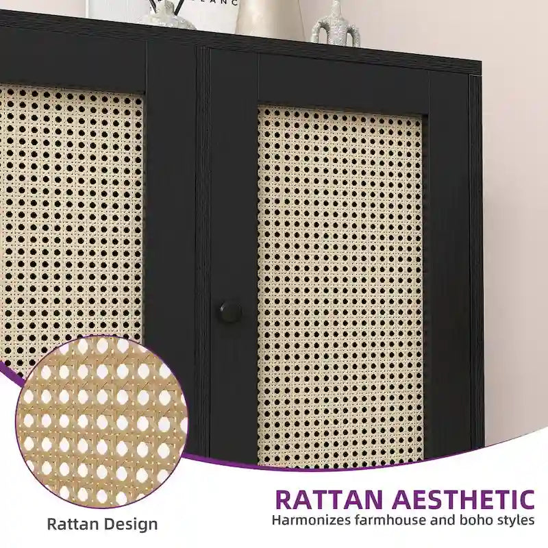 Buffet de rangement en bois à 4 portes et étagères, 150 cm de large (59 po)