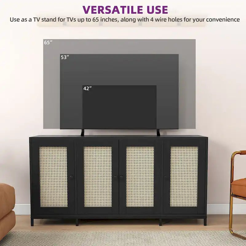 Buffet de rangement en bois à 4 portes et étagères, 150 cm de large (59 po)