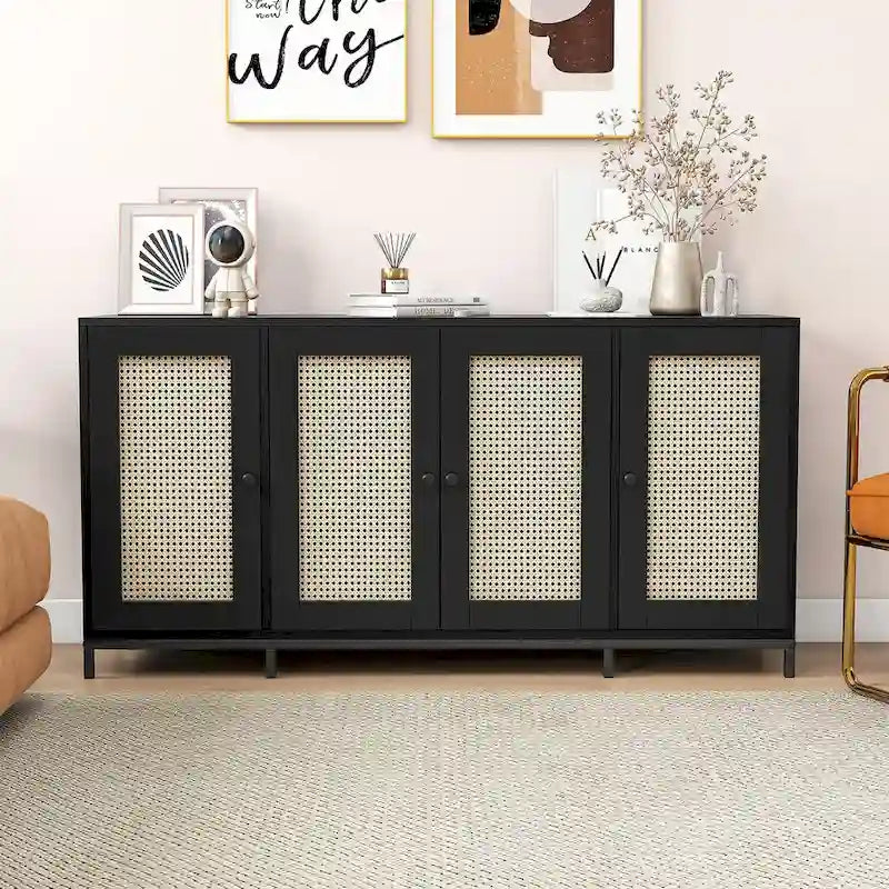 Buffet de rangement en bois à 4 portes et étagères, 150 cm de large (59 po)