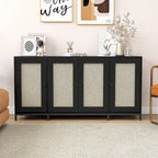 Buffet de rangement en bois à 4 portes et étagères, 150 cm de large (59 po)