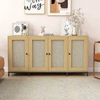 Buffet de rangement en bois à 4 portes et étagères, 150 cm de large (59 po)