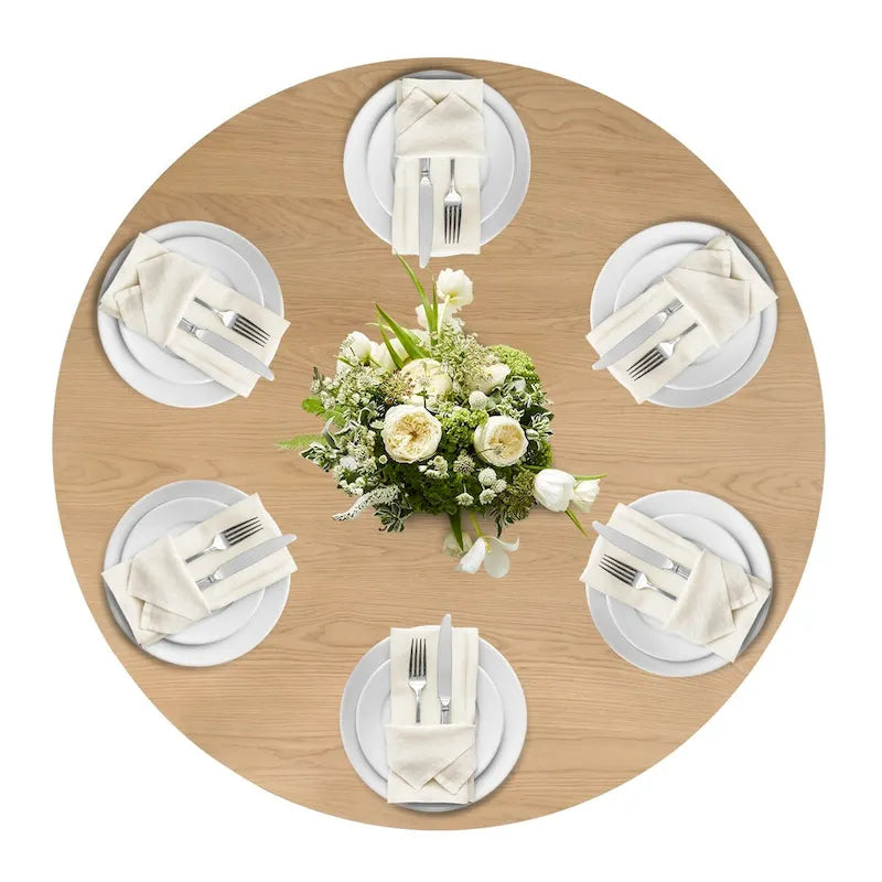 Table de salle à manger ronde à piédestal en chêne massif de 52 pouces