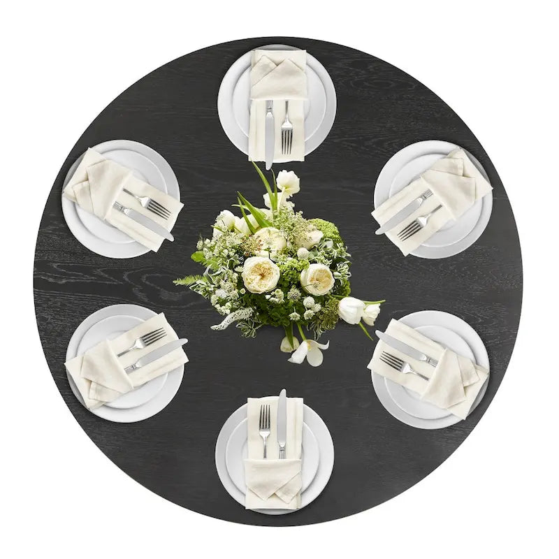 Table de salle à manger ronde à piédestal en chêne massif de 52 pouces