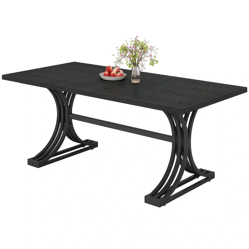 Table de salle à manger moderne de 63 pouces avec pieds à tréteaux pour cuisine et salle à manger