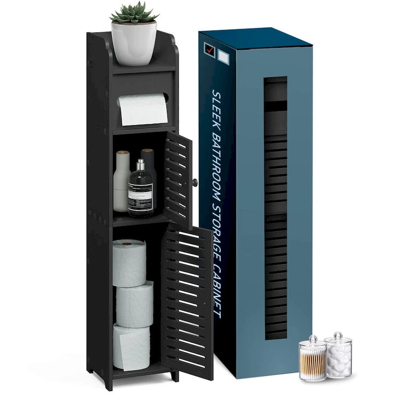 Organisateur de rangement pour salle de bain Nestl - Armoire haute sur pied pour papier toilette, serviettes et autres accessoires de rangement de salle de bain