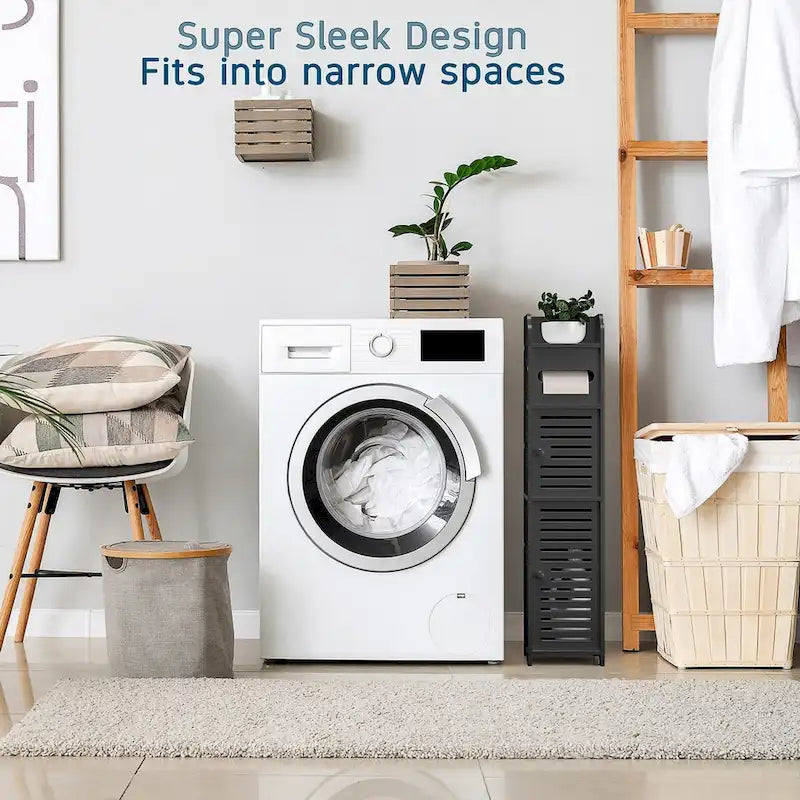 Organisateur de rangement pour salle de bain Nestl - Armoire haute sur pied pour papier toilette, serviettes et autres accessoires de rangement de salle de bain