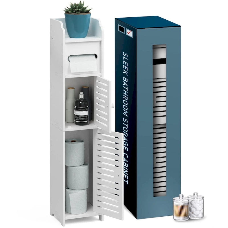 Organisateur de rangement pour salle de bain Nestl - Armoire haute sur pied pour papier toilette, serviettes et autres accessoires de rangement de salle de bain