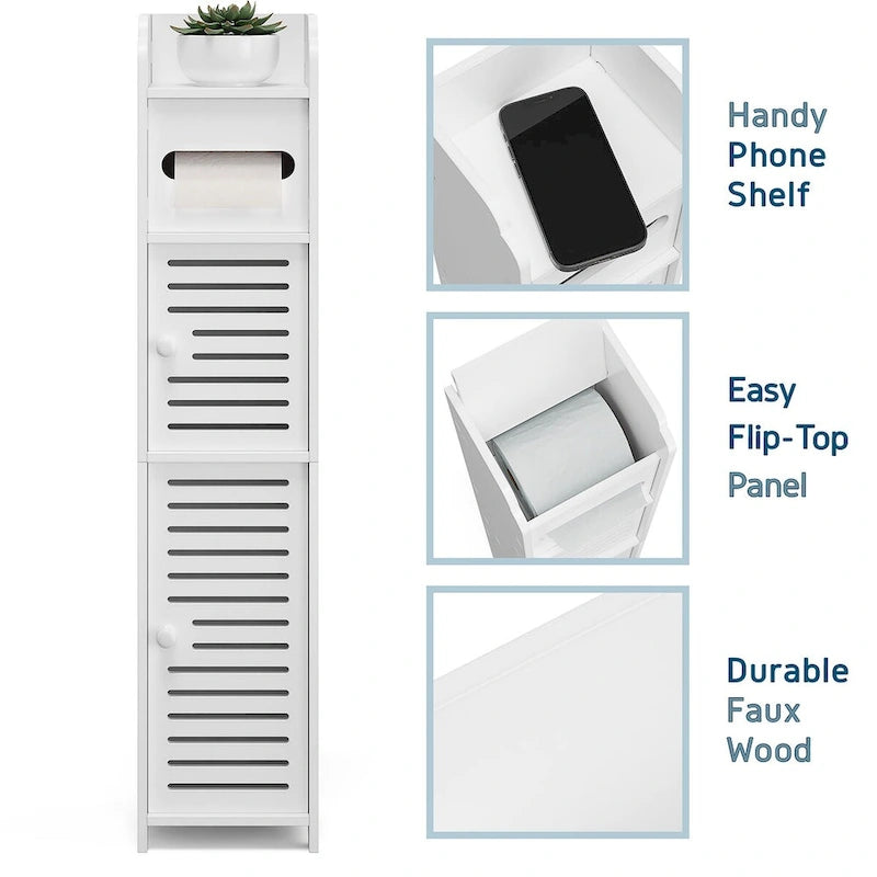 Organisateur de rangement pour salle de bain Nestl - Armoire haute sur pied pour papier toilette, serviettes et autres accessoires de rangement de salle de bain